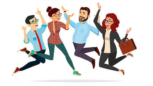 Business People Jumping Vector. Celebrating Victory Concept. Attainment. Objective Attainment, Achievement. Isolated Flat Cartoon Character Illustration