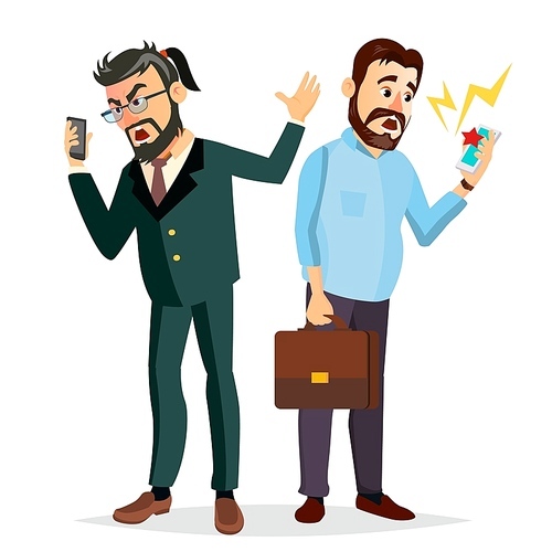 Boss Shouting On Phone Vector. Screaming, Problem, Quarrel Concept. Boss In Action. Talking To Each Other. Environment Process. Isolated Cartoon Business Character Illustration