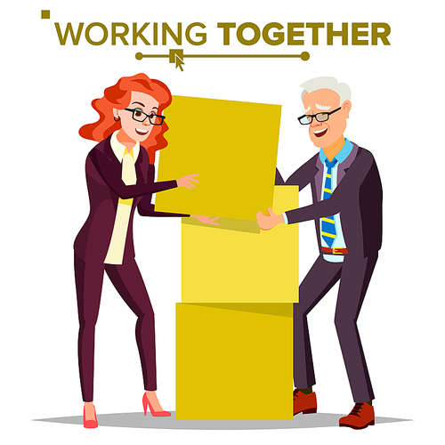 Working Together Concept Vector. Businessman And Business Woman. Teamwork. Successful Collective. People. Isolated Cartoon Illustration