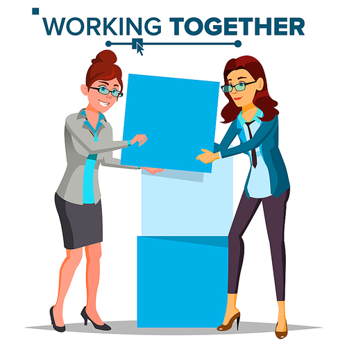 Working Together Concept Vector. Business Woman. Office Work. Environment. Business People. Cartoon Illustration