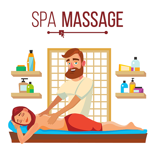 Spa Massage Vector. Woman On A Vacation Getting A Professional Massage. Cartoon Character Illustration