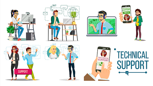 Technical Support Vector. Online Operator. Specialist Ready To Solve Problem. Flat Isolated Illustration