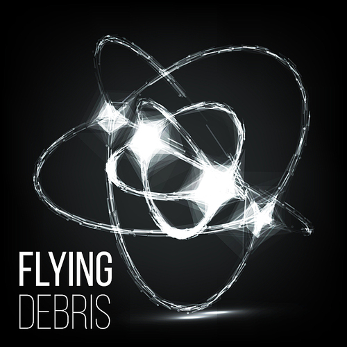 Flying Debris. 3D Vector Illustration. Science And Technology Background.