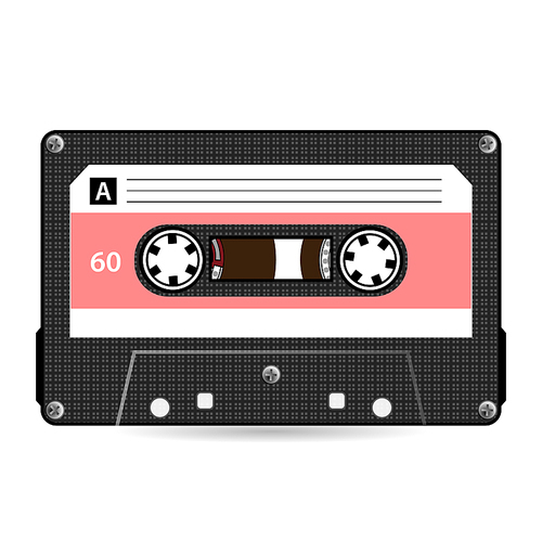 Retro Audio Cassette Vector. Plastic Audio Cassette Tape. Old Technology, Realistic Design Illustration. Isolated On White