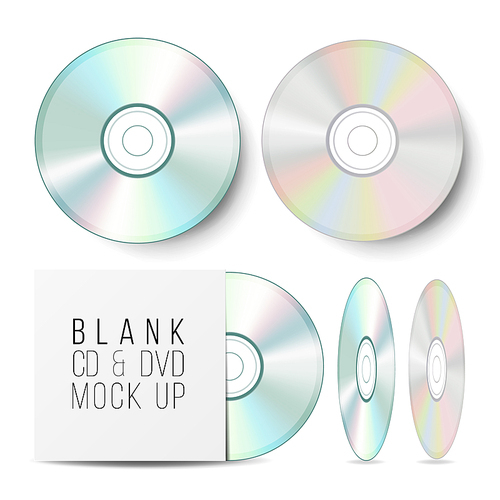 CD Disc Set Vector. Realistic Mock Up With DVD Case. Blank Compact Disc. Music Plastic Sound Data. Video Blue-ray, Information Medium Isolated