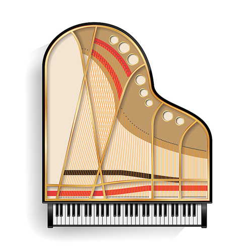 Black Grand Piano Opened Icon Vector With Shadow. Realistic Keyboard. Isolated Illustration.