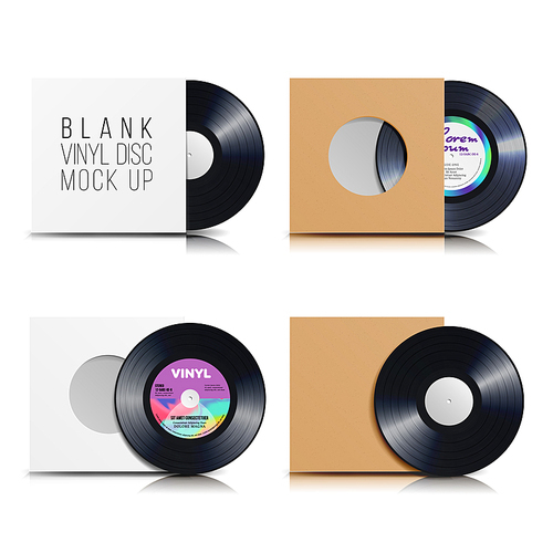 vinyl disc. blank isolated . realistic empty template of a music record plate with blank cover envelope. vector