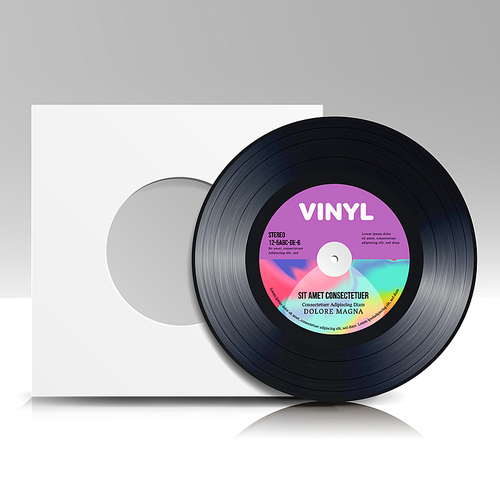 vinyl disc. blank isolated . realistic empty template of a music record plate with blank cover envelope. vector