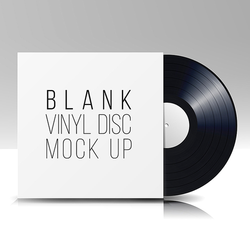 vinyl disc. blank isolated white . realistic empty template of a music record plate with blank cover envelope. vector