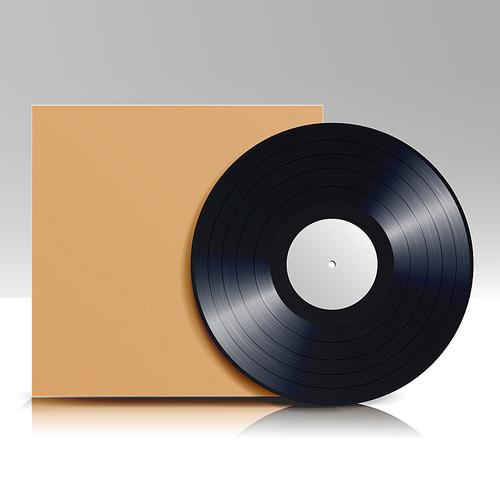 vinyl disc. blank isolated white . realistic empty template of a music record plate with blank cover envelope. vector