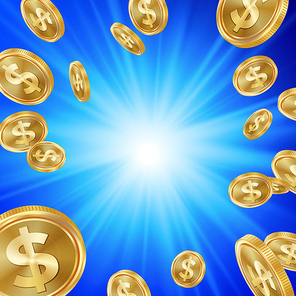 Jackpot Winner Background Vector. Falling Explosion Gold Coins Illustration. Jackpot Prize Design. Coins