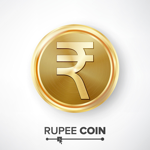 Rupee Gold Coin Vector. Realistic Money Sign