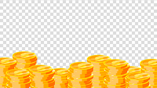 Coins Vector. Gold Dollar Coins. Finance Heap, Dollar Coin Pile. Golden Money. Isolated Flat Illustration