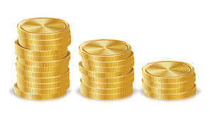 Gold Coins Stacks Vector. Golden Finance Icons, Sign, Success Banking Cash Symbol. Investment Concept. Realistic Currency Isolated