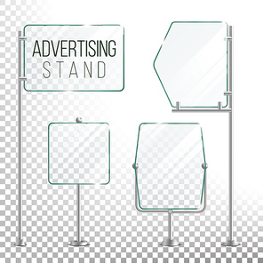 Glass Screen Banner Set Vector. Empty Advertising Display For Your Business. Vector