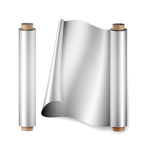 Aluminium Foil Roll Vector. Close Up Top View. Opened And Closed. Realistic Illustration Isolated