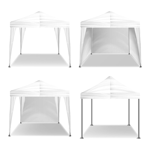 white folding tent mockup vector. promotional outdoor event trade show pop-up tent  marquee, template. product advertising