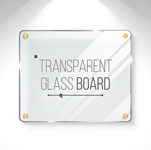 Transparent Glass Plate Mock Up Vector. Plastic Glossy Panel With Reflection, Shadow. Realistic Frame With Steel Rivets. Realistic Isolated Illustration