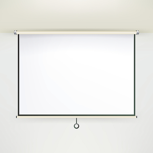 Meeting Projector Screen Vector. Empty White Board Presentation Conference On The Wall. creen White Boad Presentation