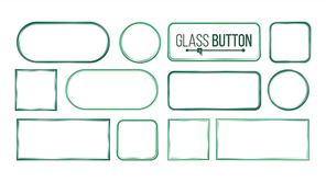 Glass Buttons, Frames Vector. Square, Round, Rectangular. Glass Plates Elements. Realistic Plates. Plastic Banners Isolated On White Illustration