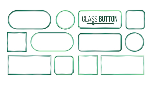 Glass Buttons, Frames Vector. Square, Round, Rectangular. Glass Plates Elements. Realistic Plates. Plastic Banners Isolated On White Illustration