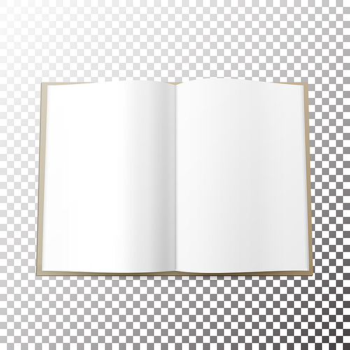 Open Magazine Spread Blank Vector. Simple Mock Up Template Lying. Front View. Soft Shadow.