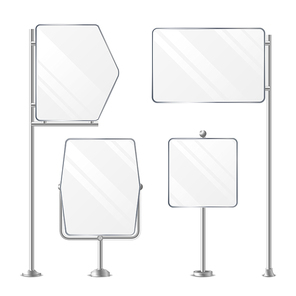 Blank White Outdoor Holder Stands Set Vector. Realistic Template For Business Advertising Isolated On White. Vector