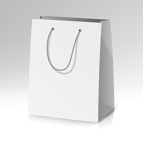 Blank Paper Bag Template Vector. 3D Realistic Shopping Or Gift Bag Mock Up