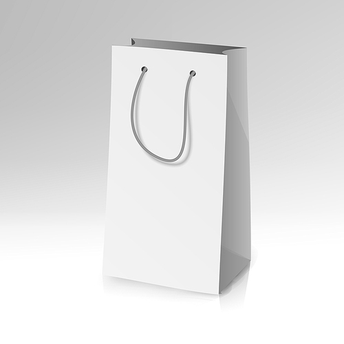 Blank Paper Bag Template Vector. 3D Realistic Shopping Or Gift Bag Mock Up