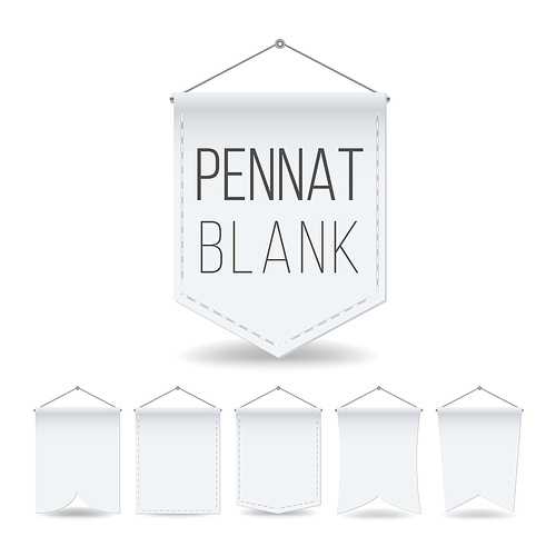White Pennant Template Set Vector. Empty Realistic Pennants Banners Mock Up. Different Forms. Illustration Isolated On White