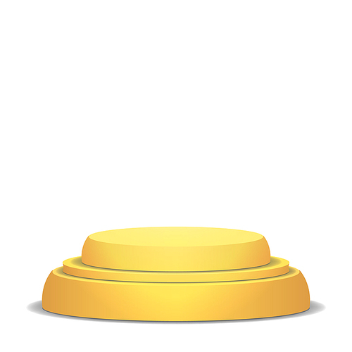 Empty Vector Podium. Isolated On White Background. Yellow 3D Stage. Realistic Platform. Round Pedestal
