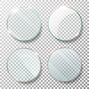 Transparent Round Circle Vector Realistic Illustration. Glass Plate Mock Up Or Plastic Banner.