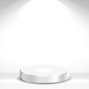 3d Empty Podium Vector. Round Empty White Podium On Clean light Interior Scene Mock Up. Vector