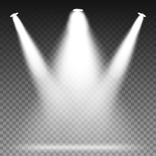 white beam lights spotlights vector. glowing light effects isolated on transparent .