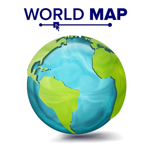 World Map Vector. 3d Planet Sphere. Earth With Continents. North America, South America, Africa, Europe Illustration