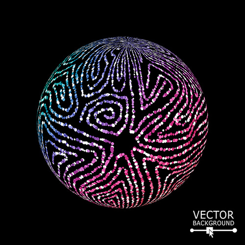 Sphere Background With Swirled Stripes. Vector Glowing Composition.