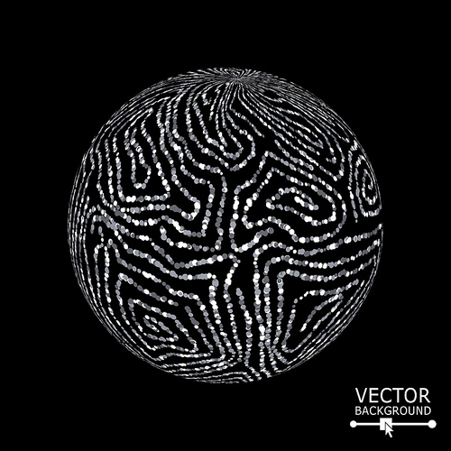 Sphere With Swirled Stripes. Vector Glowing Background.