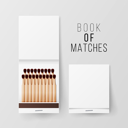 Book Of Matches Vector. Top View Closed Opened Blank. For Adding Your Packing Design And Advertising. Realistic