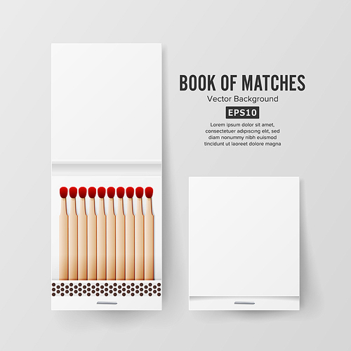 Book Of Matches Vector. Top View Closed Opened Blank. For Adding Your Packing Design And Advertising. Realistic
