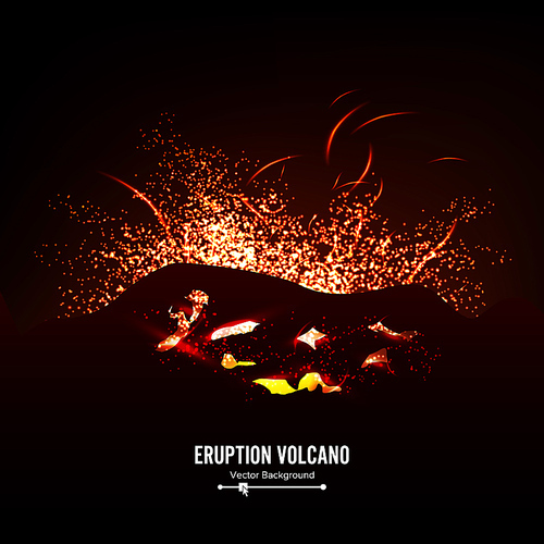 Eruption Volcano Vector. Thunderstorm Sparks. Big And Heavy Explosion From The Mountain. Spewing Glowing Red Hot Lava