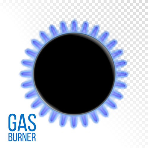 Gas Burner Vector. Burner Ring With Blue Flame. Isolated On Transparent Background Realistic Illustration