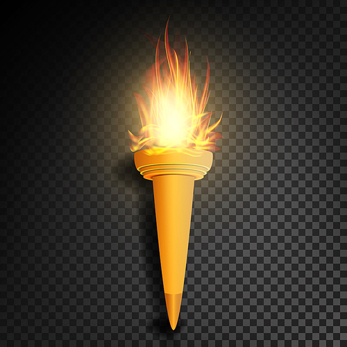 Torch With Flame. Realistic Fire. Realistic Fire Torch Isolated On Transparent Background. Vector