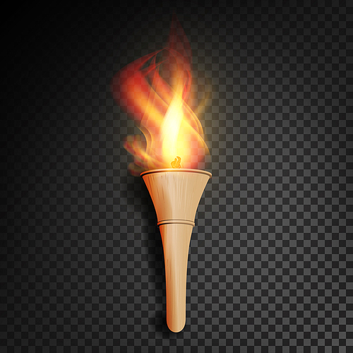 Torch With Flame. Realistic Fire. Realistic Fire Torch Isolated On Transparent Background. Vector