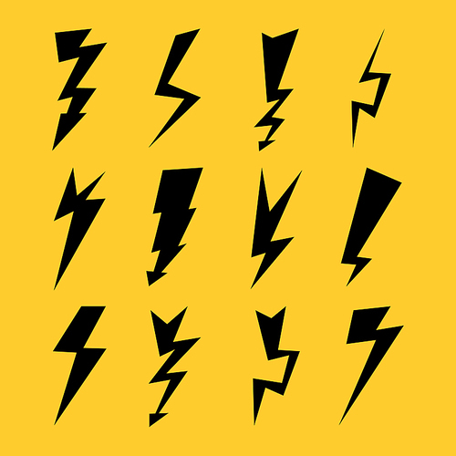 Lightning Signs Vector Set. Lightning Bolt Icons. Thunder Bolt Symbols