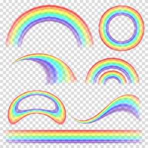 Rainbow Set Vector. Different Shape Collection. Realistic Rainbow Set Isolated Transparent Background.