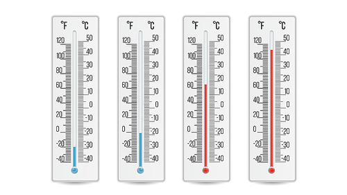 Meteorology Thermometer Vector. Scale Celsius, Fahrenheit Isolated Illustration
