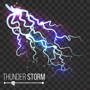 Lightning Vector. Thunder Storm And Lightning. Magic Bright Effect. Isolated On Transparent Background Illustration