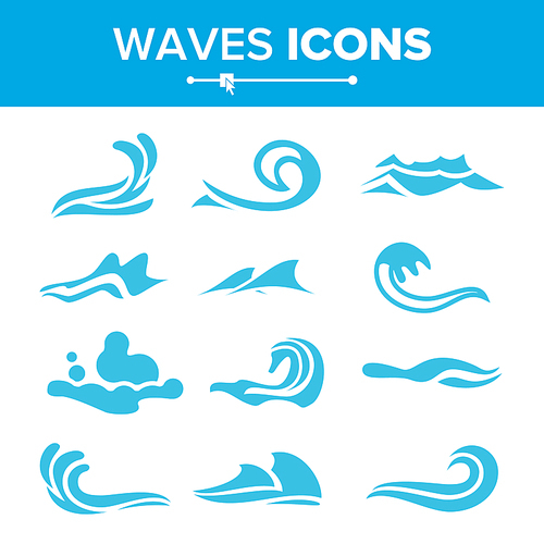 Wave Water Icon Set Vector. Flowing Water Elements. Isolated Illustration