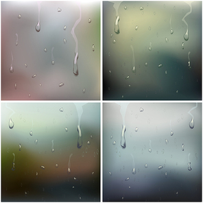 Wet Glass Set Vector. Water Drops. Pure Droplets Condensed. Clear Vapor Water Bubbles. Rain Drops. Steam Shower. Illustration