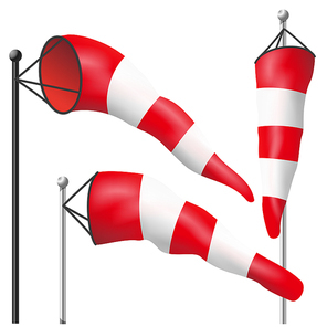 Wind Speed Flag Vector. Inflated By Wind On A Pole. 3D Weather Windsock Isolated Illustration